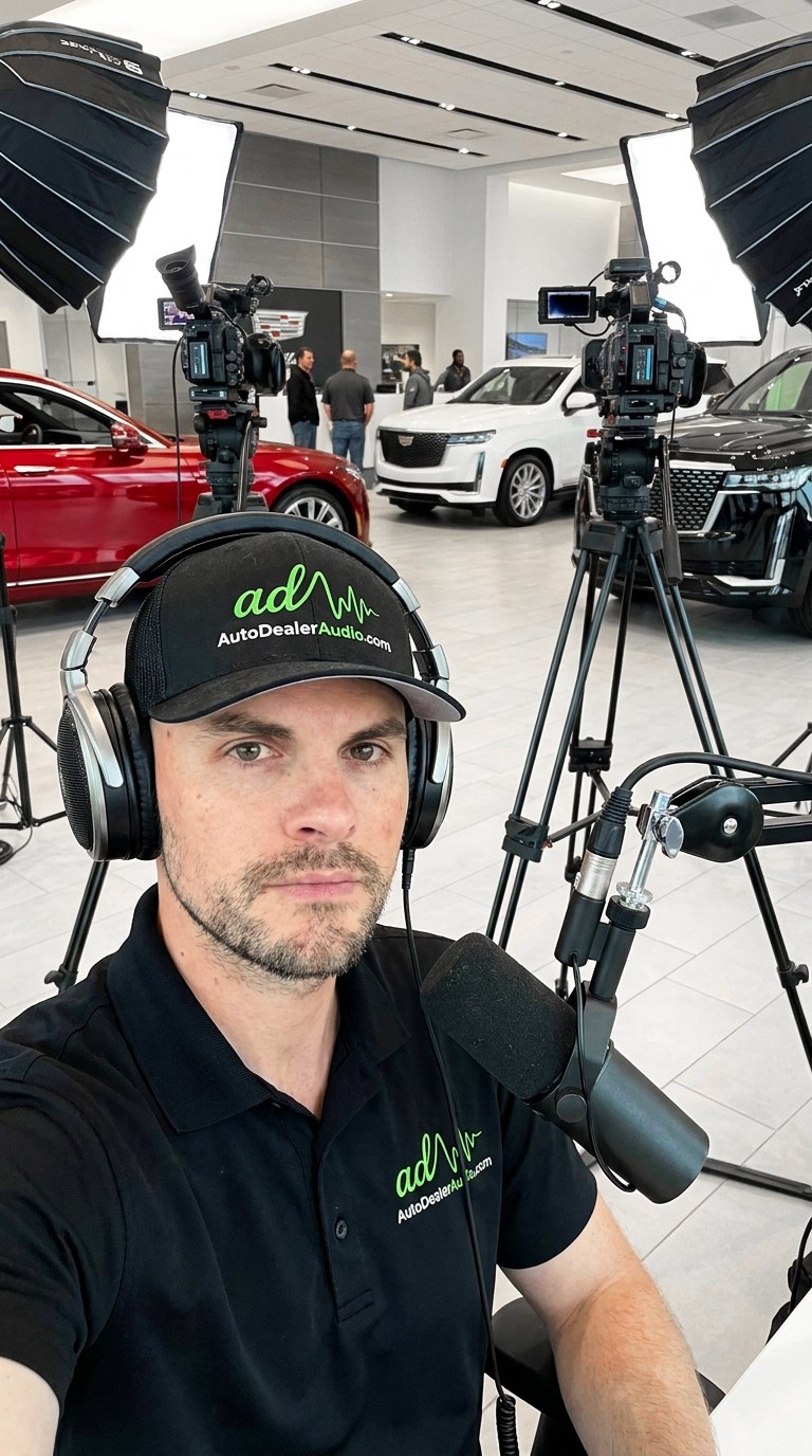 Jonathan Rambo directing a dealership campaign in the AutoDealerAudio production studio