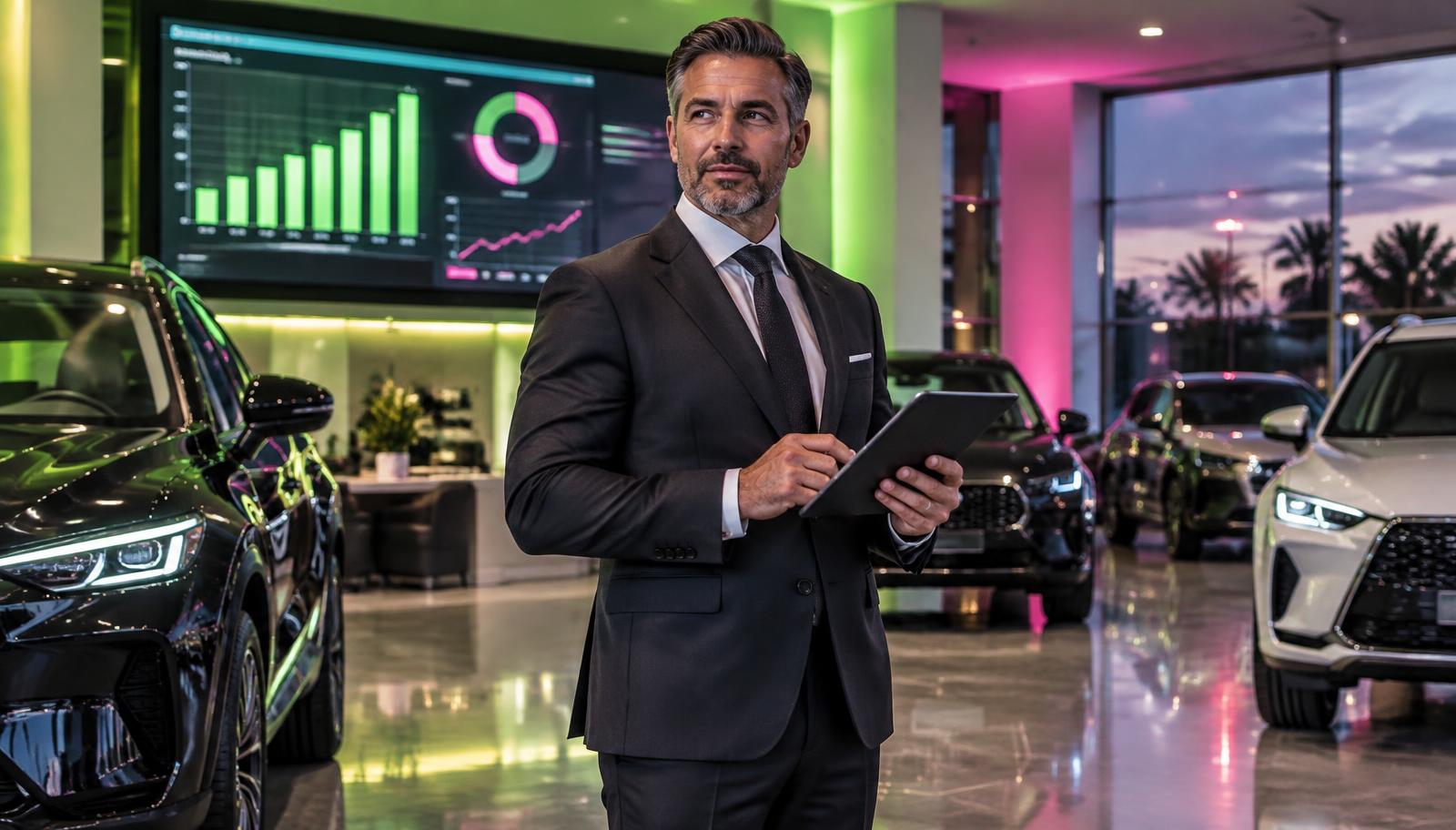 Dealership manager reviewing marketing creative for the store