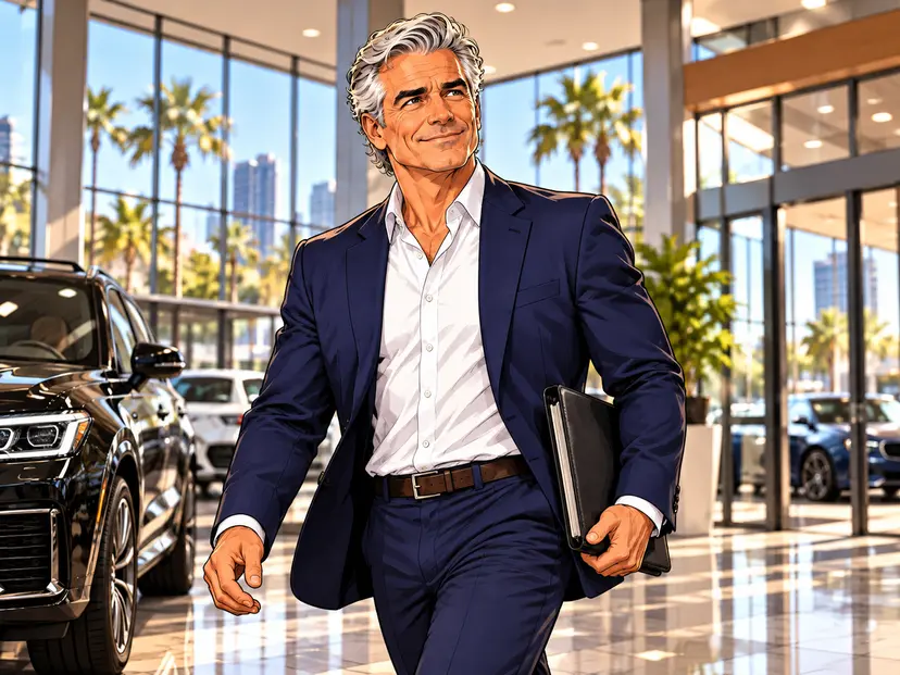 The Owner in a unique illustrated dealership scene