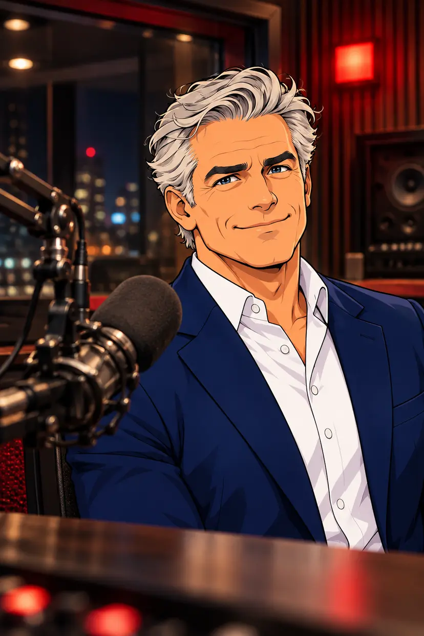 The dealership owner listening to a finished radio commercial in a recording studio