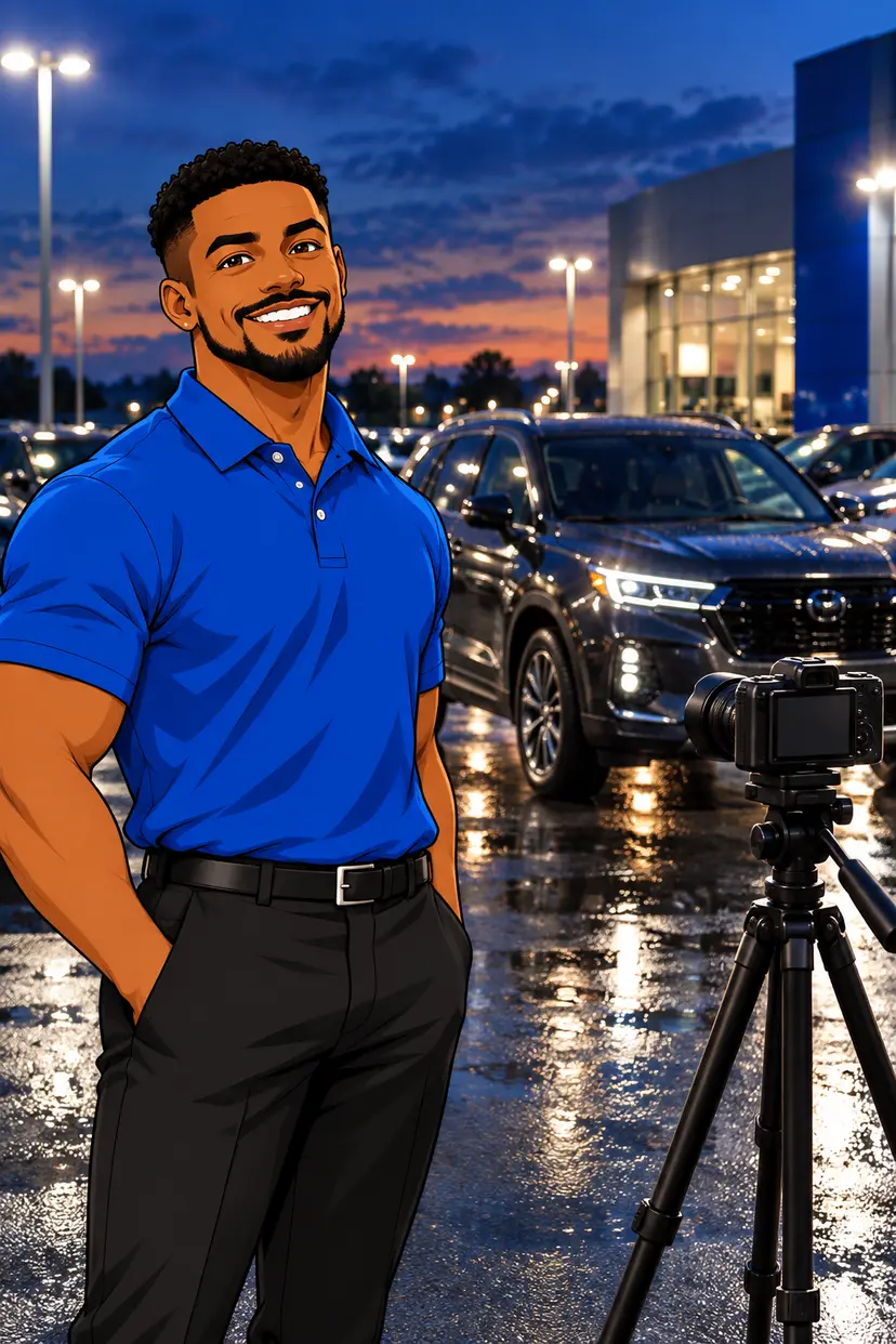 The sales manager filming a dealership vehicle for social media